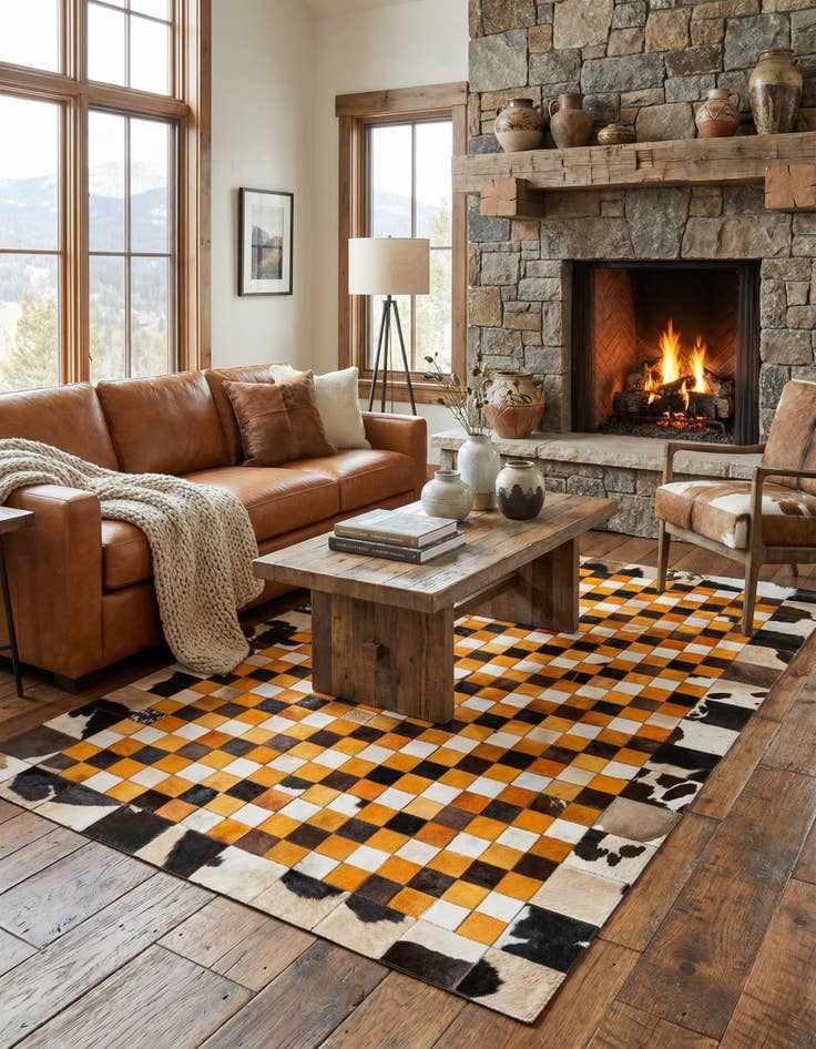 Detail image of 5' 1 x 8' Cowhide Stocks Rug