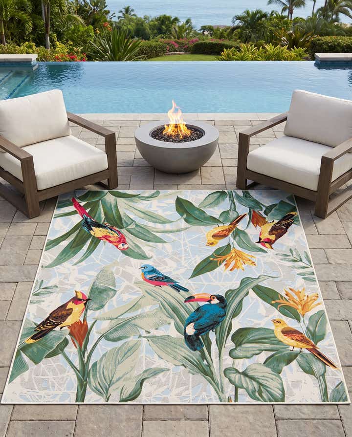 6' x 6' Easy-Clean Botanical Indoor / Outdoor Square Rug