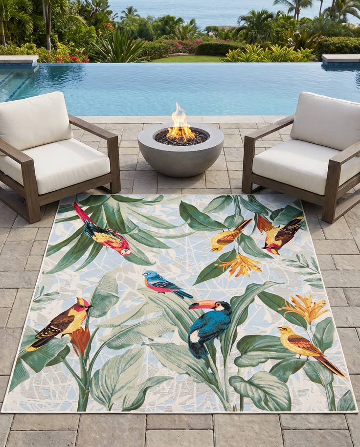 Detail image of 6' x 6' Easy-Clean Botanical Indoor / Outdoor Square Rug