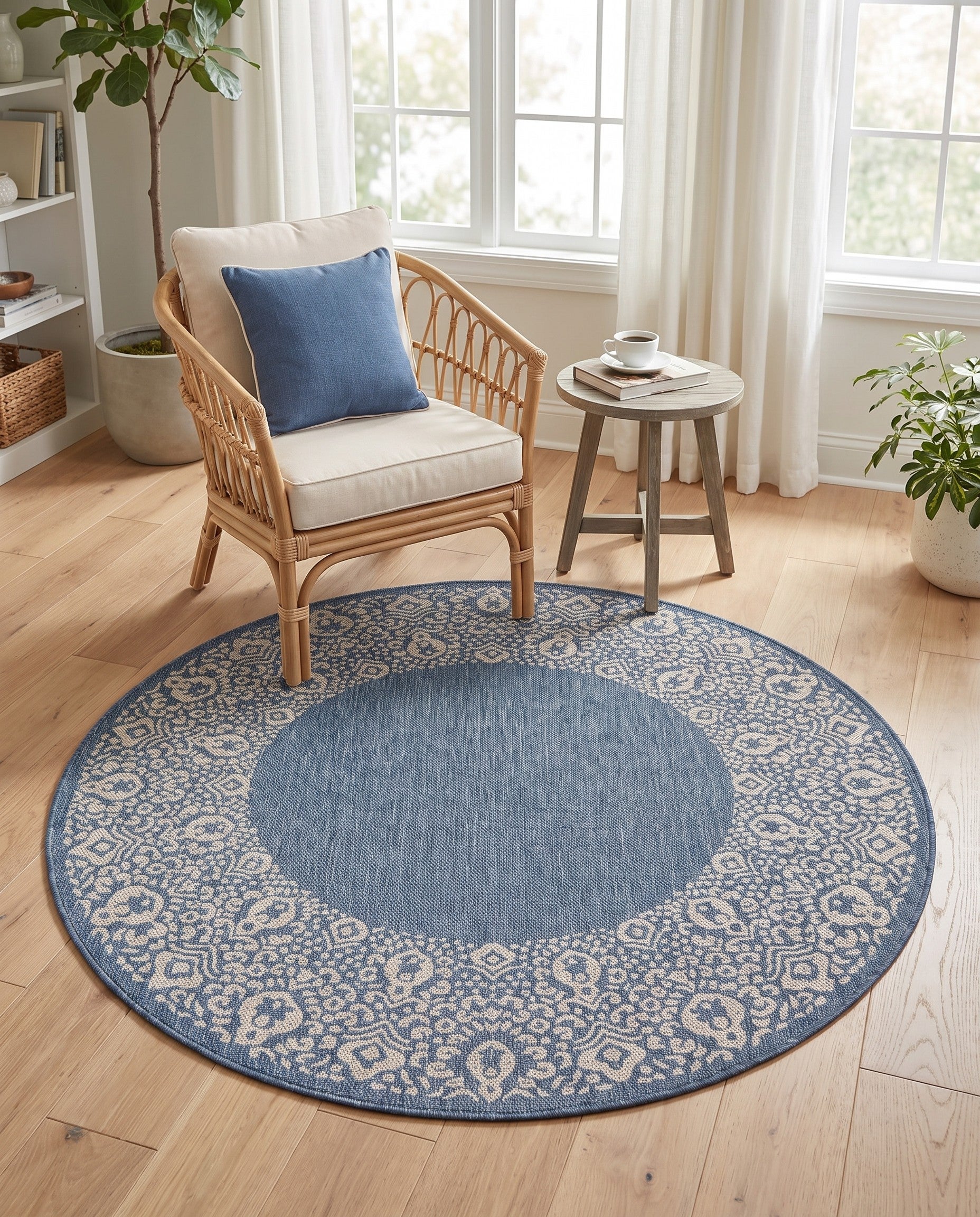 5' x 5' Easy-Clean Border Indoor / Outdoor Round Rug