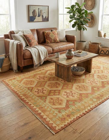 4' 10 x 6' 7 Hand Woven Kilim Waziri Wool Rug