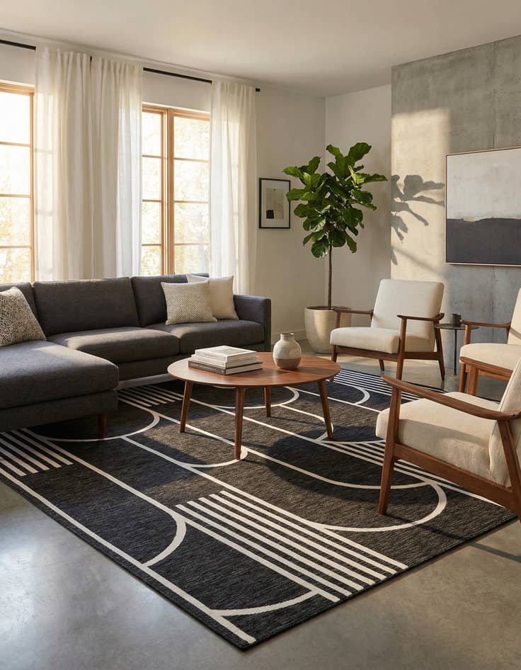 Detail image of  12' x 12'  Washable Modern Indoor / Outdoor Square Rug