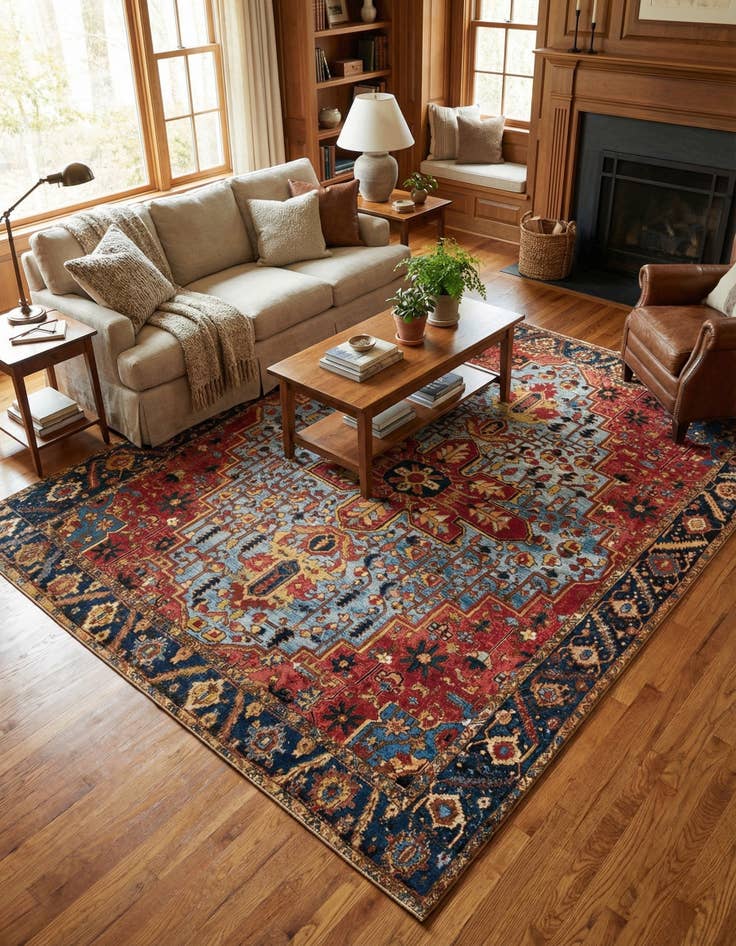 Detail image of  7' 10 x 10'  Washable Traditional Indoor / Outdoor Rug