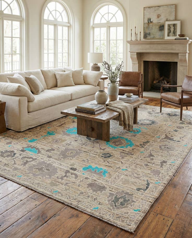 Detail image of 8' 6 x 10' 6 Hand Knotted Oushak Wool Rug