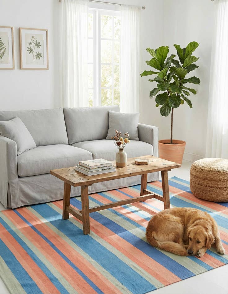 Detail image of 5' 1 x 8'  Hand Woven Flatweave Cotton Dhurrie Rug