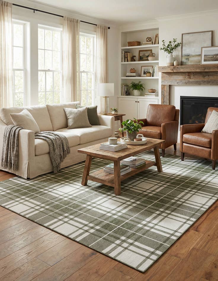 Detail image of  9' x 12'  Washable Checkered Indoor / Outdoor Rug