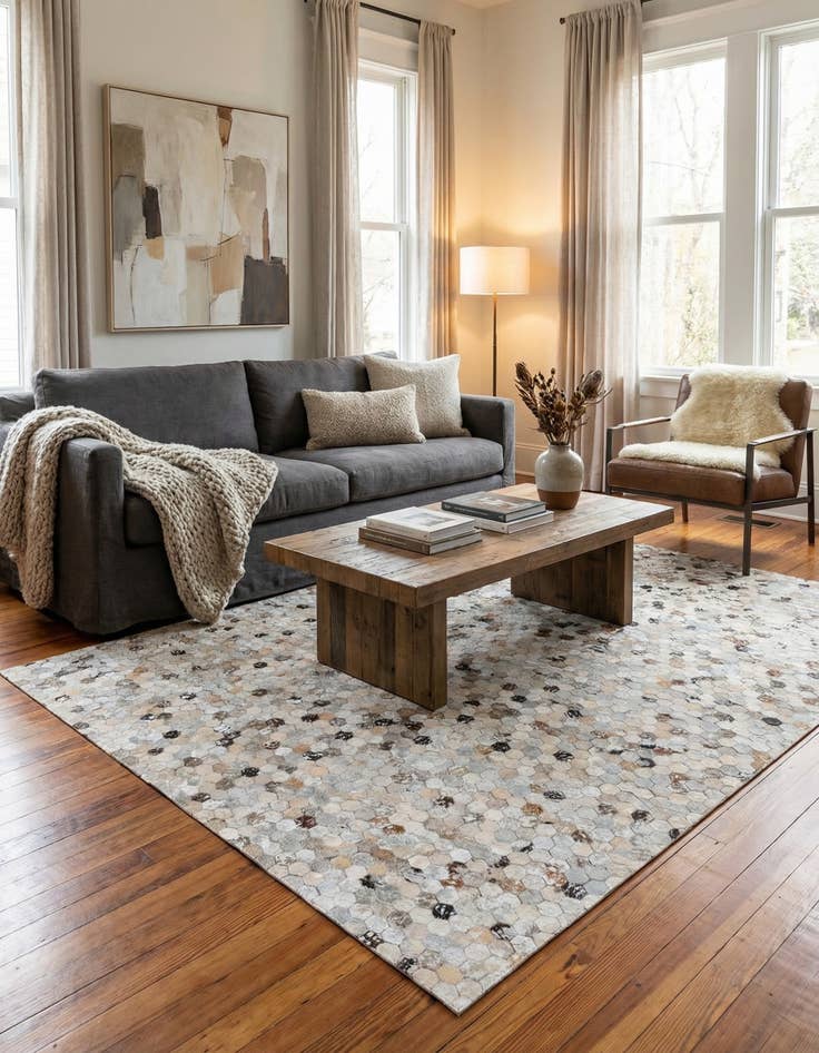 Detail image of  4' 9 x 6' 9 Cowhide Stocks Rug