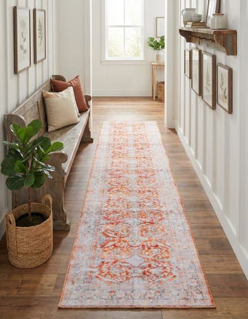 Rust Red Washable Timeless Runner Rug