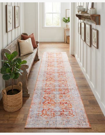 Rust Red Washable Timeless Runner Rug