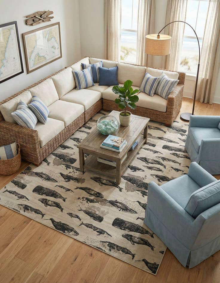 Detail image of 10' x 14'  Washable Coastal Indoor / Outdoor Rug