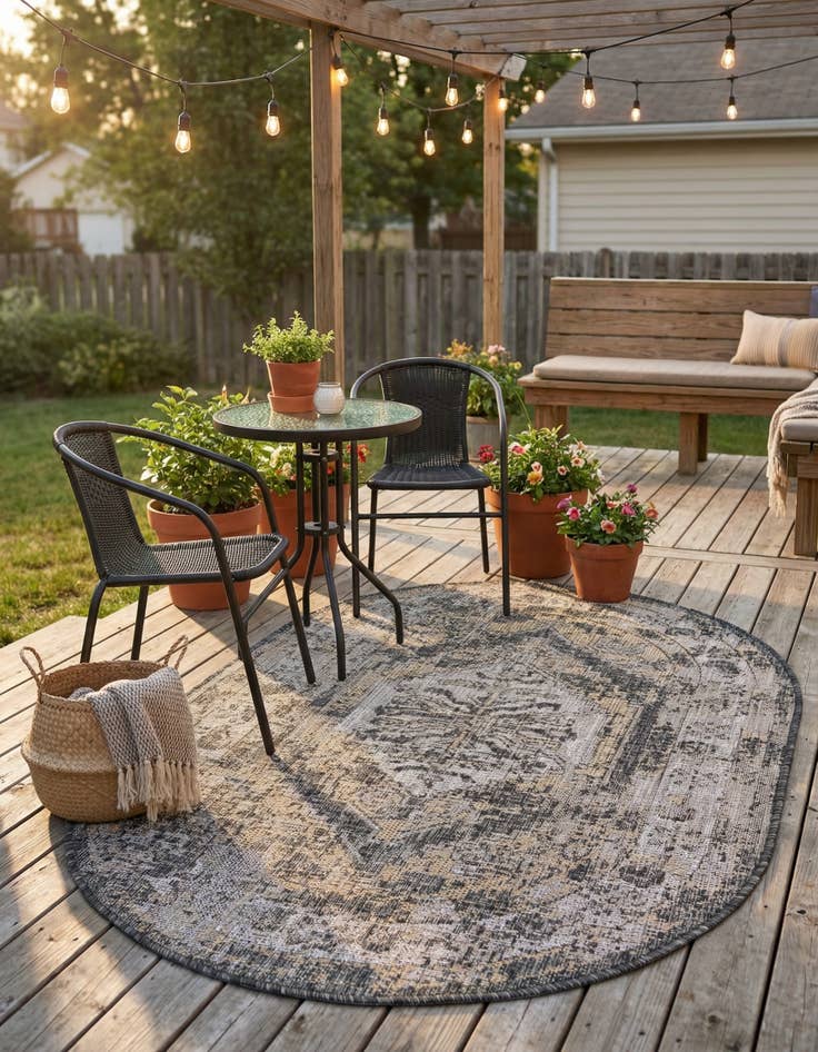 Detail image of  3' x 5' 3  Washable Traditional Indoor / Outdoor Oval Rug