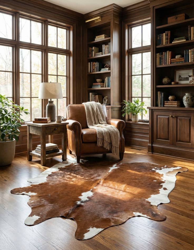 Detail image of 5' 5 x 5' 5 Cowhide Leather Square Rug