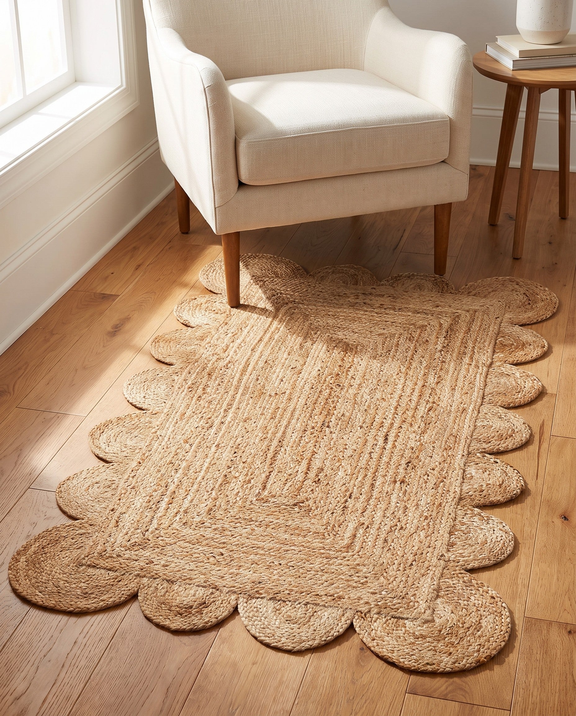 3' 1 x 5' 1 Hand Woven Scallop Braided Jute Rug