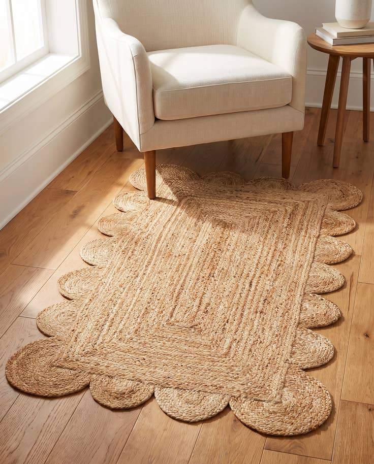 Detail image of 3' 1 x 5' 1 Hand Woven Scallop Braided Jute Rug