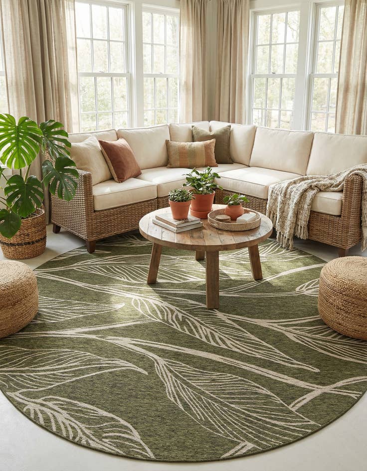 Detail image of  12' x 12'  Washable Botanical Indoor / Outdoor Round Rug