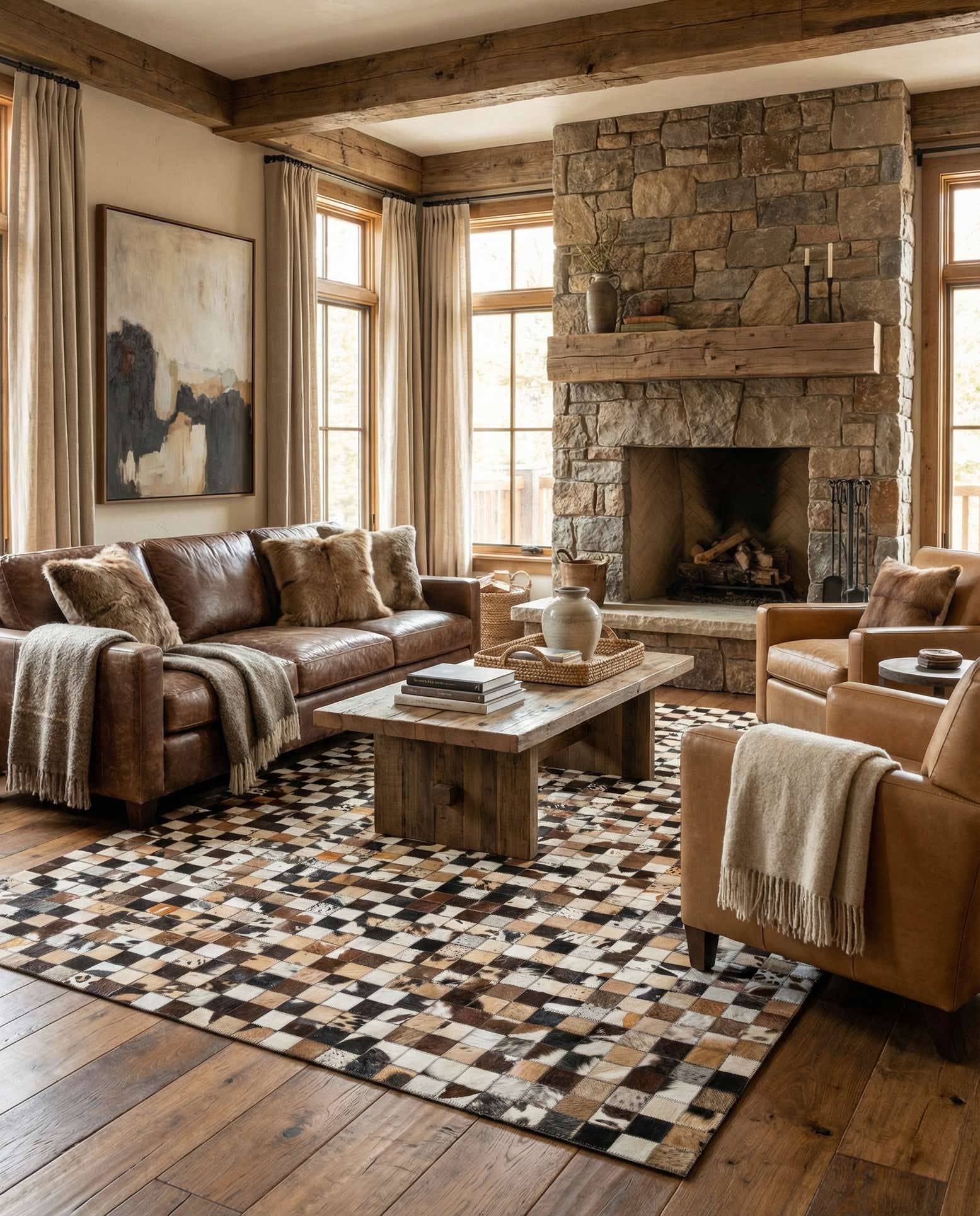 5' x 8' Cowhide Leather Rug