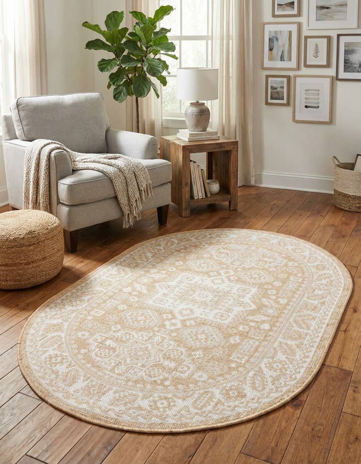 Detail image of 3' x 5' 3  Washable Aztec Indoor / Outdoor Oval Rug