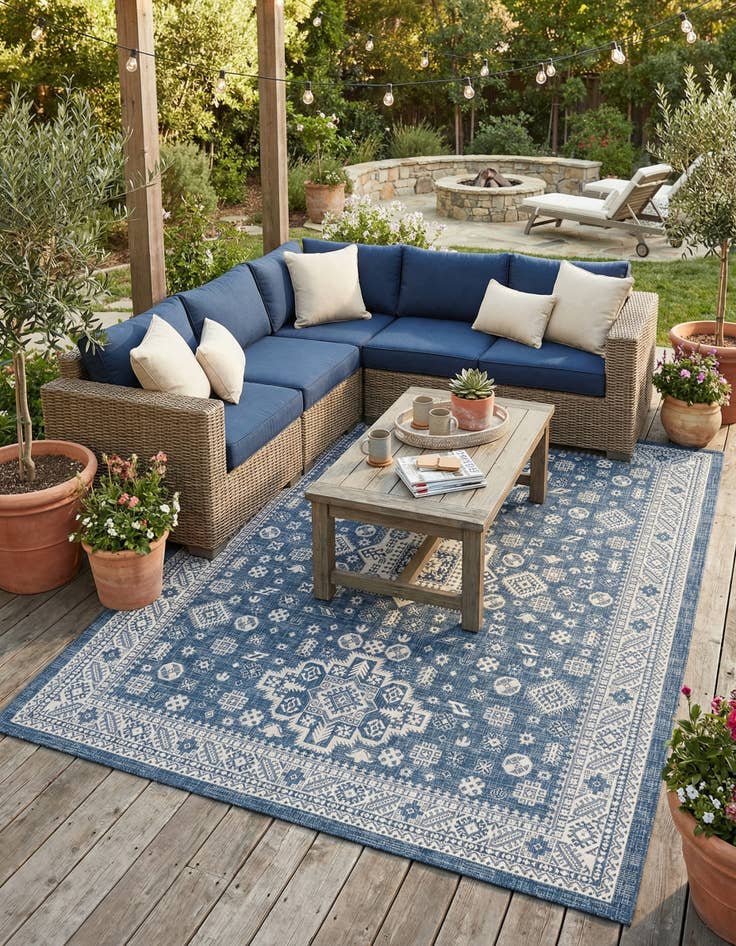 Detail image of  10' x 13'  Washable Aztec Indoor / Outdoor Rug