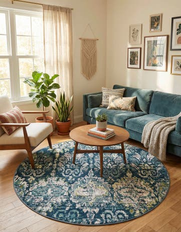 Navy Blue Charleston Round Rug