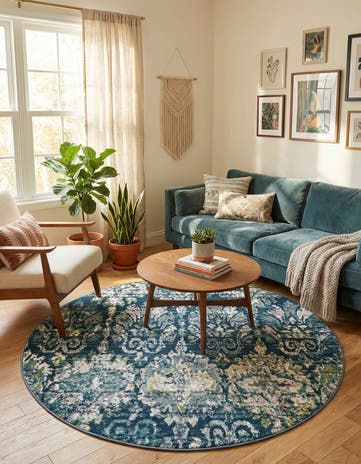 Navy Blue Charleston Round Rug