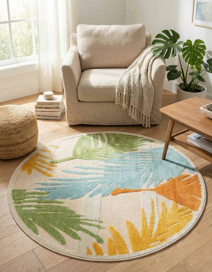 Detail image of 5' 3 x 5' 3  Washable Aruba Indoor / Outdoor Round Rug