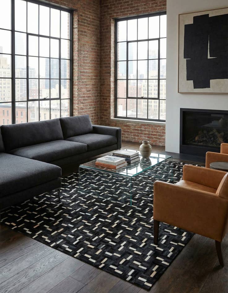 Detail image of 7' 9 x 9' 9 Cowhide Leather Rug