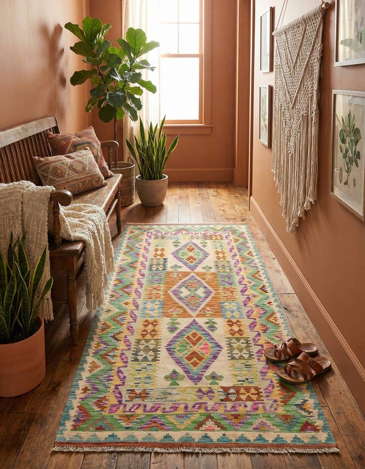 Detail image of 3' 4 x 6' 7  Hand Woven Kilim Maymana Wool Runner Rug