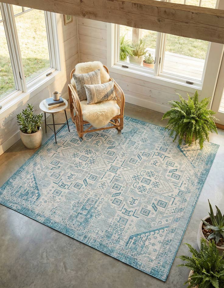 Detail image of 10' x 10'  Washable Aztec Indoor / Outdoor Square Rug