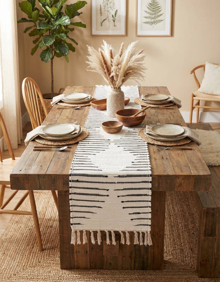 Detail image of  1' 2 x 5' 1  Hand Woven Chindi Cotton Table Runner Rug