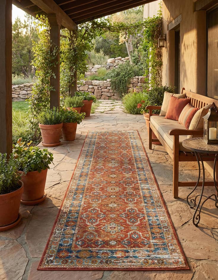 Detail image of 2' 7 x 12'  Washable Traditional Indoor / Outdoor Runner Rug