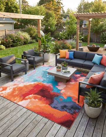 Gray and Pink Easy-Clean Modern Indoor / Outdoor Square Rug