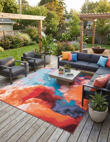 Gray and Pink Easy-Clean Modern Indoor / Outdoor Square Rug