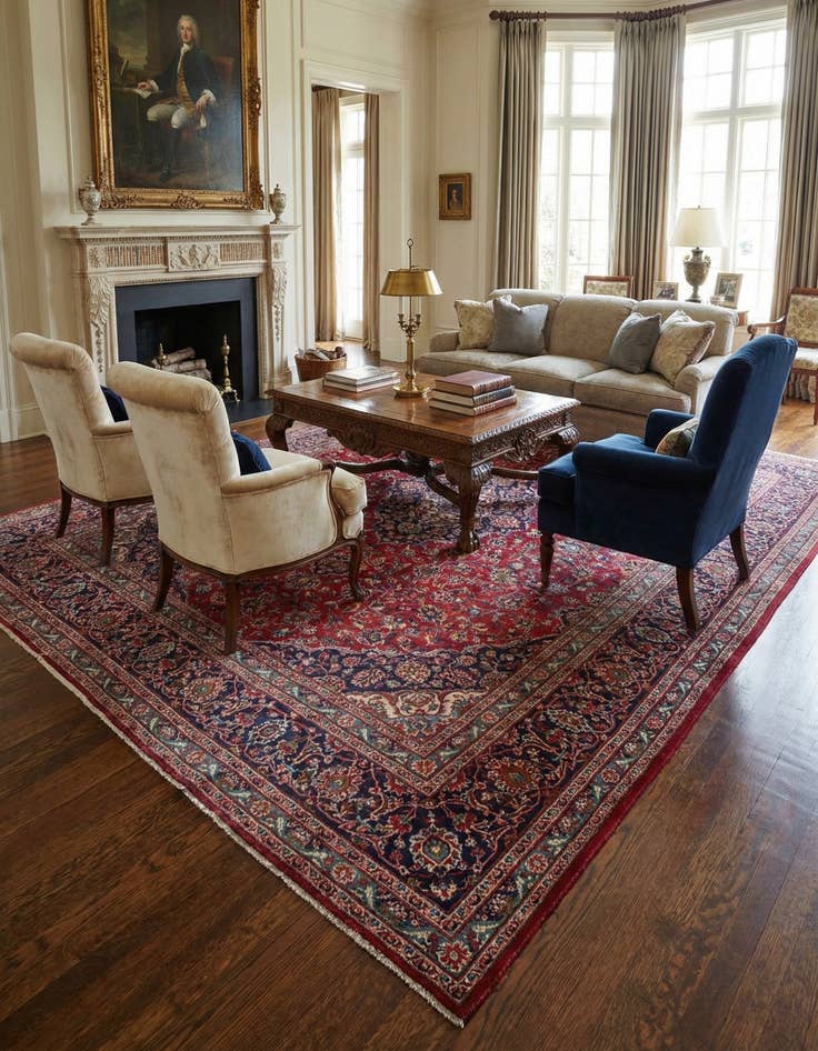 Detail image of 9' 9 x 12' 9  Hand Knotted Mashad Persian Wool Rug