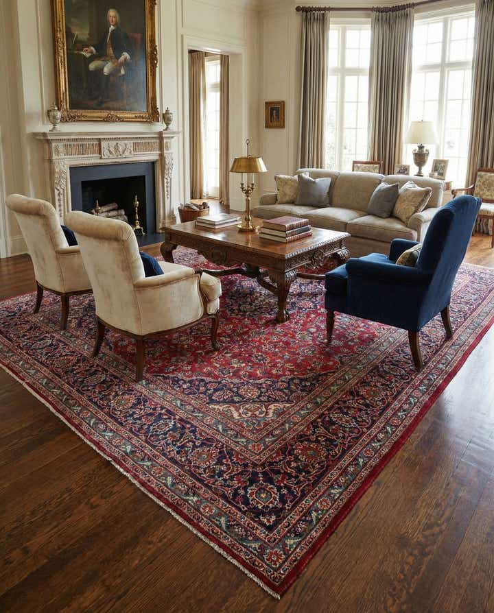 9' 9 x 12' 9 Hand Knotted Mashad Persian Wool Rug