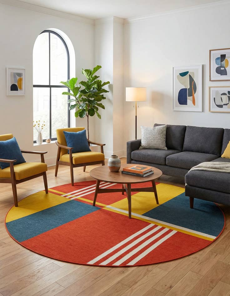 Detail image of 7' 10 x 7' 10 Easy-Clean Modern Indoor / Outdoor Round Rug