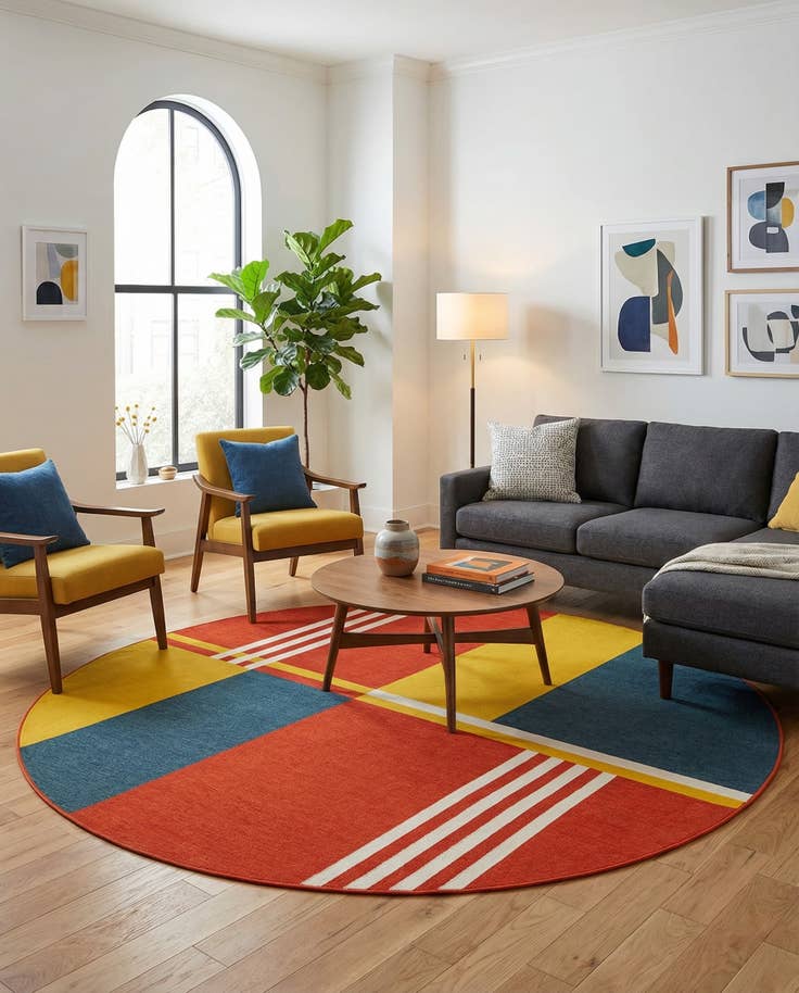 Detail image of 7' 10 x 7' 10 Easy-Clean Modern Indoor / Outdoor Round Rug