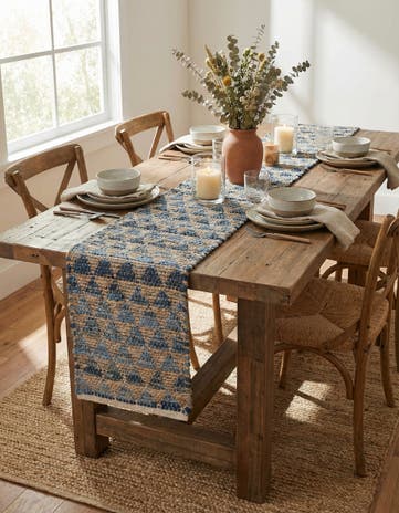Navy Blue Hand Woven Chindi Jute Table Runner Rug