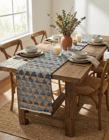 Navy Blue Hand Woven Chindi Jute Table Runner Rug
