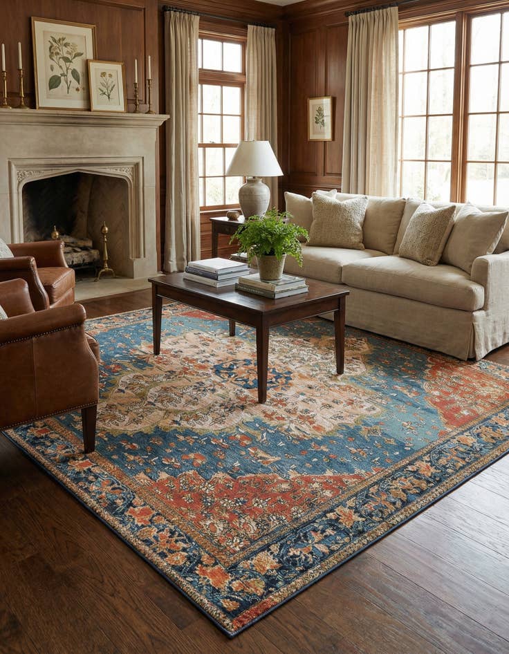 Detail image of  10' x 10'  Washable Traditional Indoor / Outdoor Square Rug