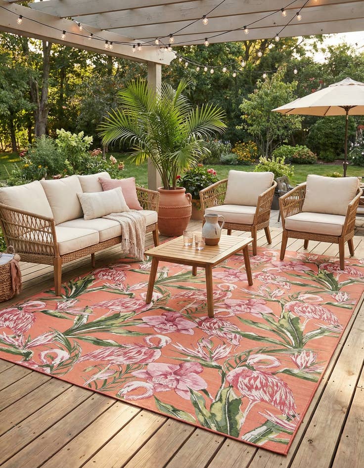Detail image of  10' x 14'  Washable Botanical Indoor / Outdoor Rug