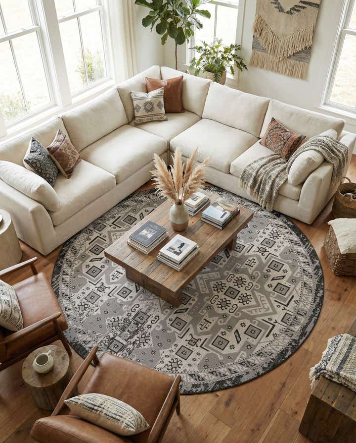 13' x 13' Easy-Clean Aztec Indoor / Outdoor Round Rug