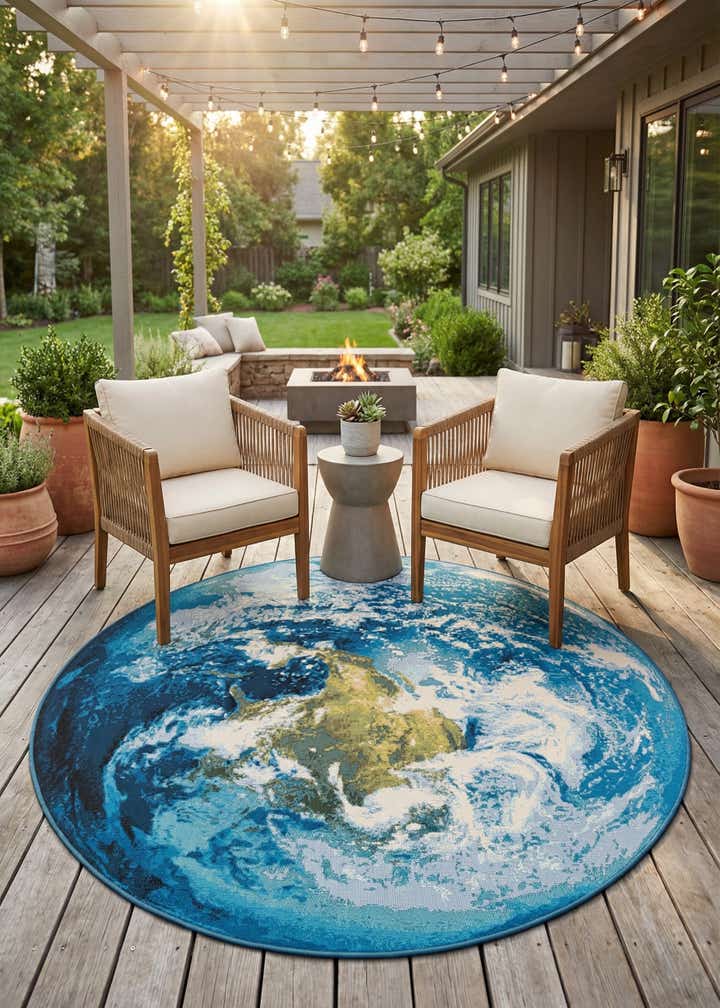 6' 1 x 6' 1 Easy-Clean Modern Indoor / Outdoor Round Rug