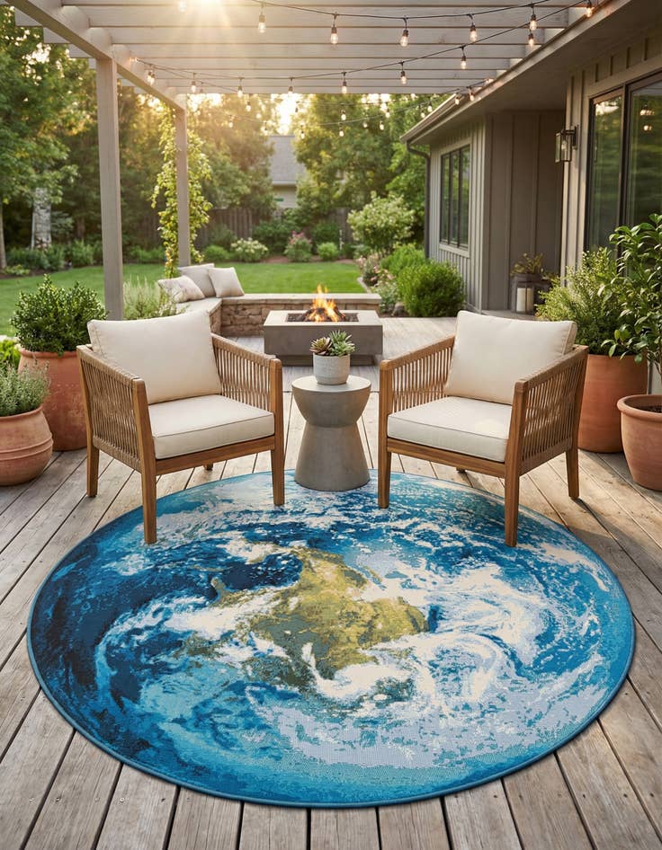 Detail image of 6' 1 x 6' 1  Washable Modern Indoor / Outdoor Round Rug