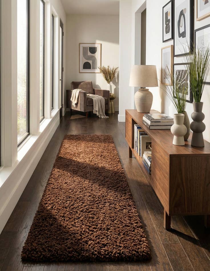 Detail image of  2' 7 x 19' 8 Solid Shag Runner Rug