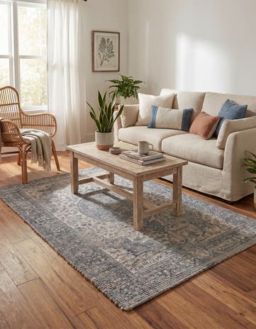 Blue Hand Woven Chenille Jute Rug
