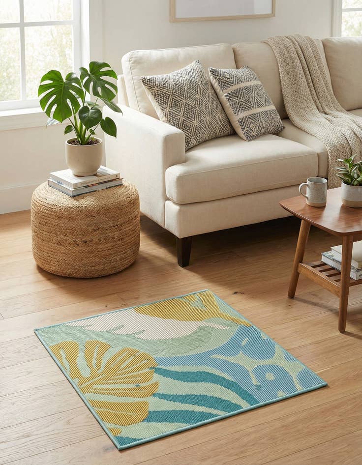 Detail image of 1' 4 x 1' 4  Washable Botanical Indoor / Outdoor Sample Rug