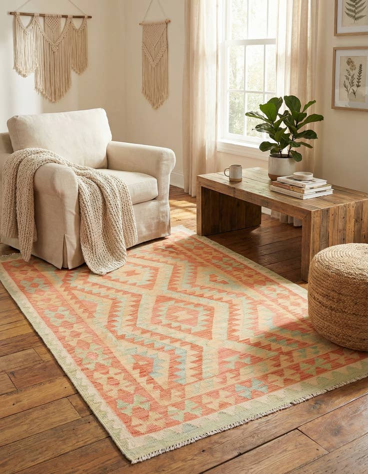 Detail image of 3' 3 x 5'  Hand Woven Kilim Waziri Wool Rug