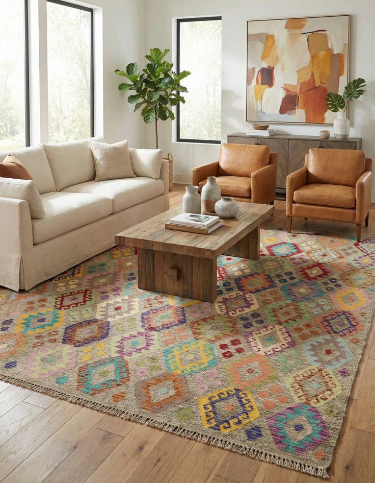 Detail image of 7' x 8' 2  Hand Woven Kilim Modern Wool Square Rug