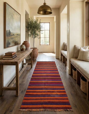 4' 9 x 12' 3 Hand Woven Kilim Fars Wool Runner Rug