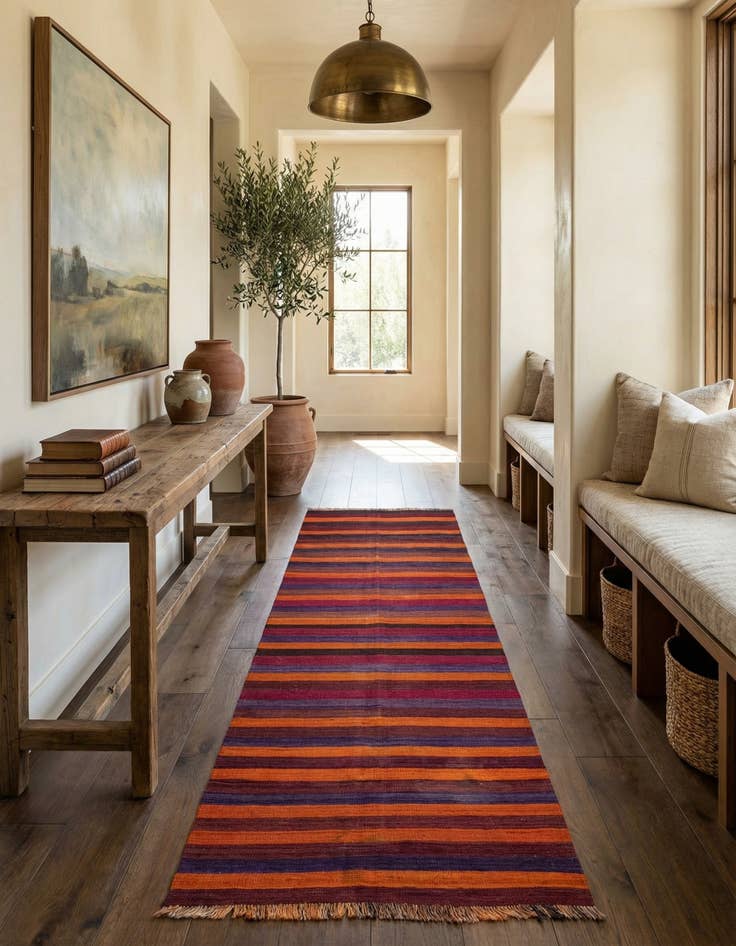 Detail image of 4' 9 x 12' 3  Hand Woven Kilim Fars Wool Runner Rug